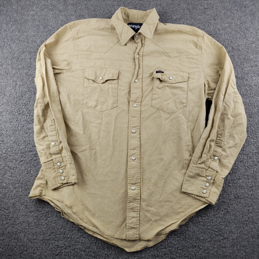 Wrangler Mens Western Snap Shirt Large Tan Long Sleeve Pearl Snap Yoke